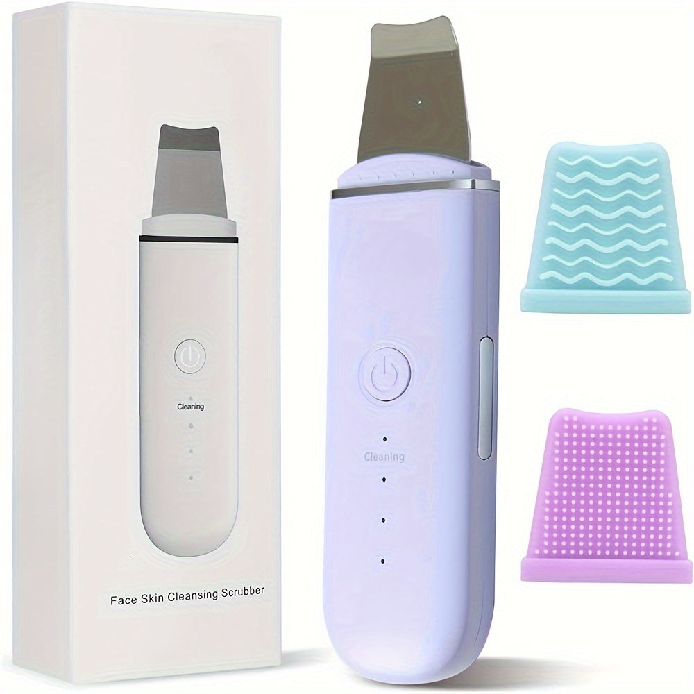 Ultrasonic Skin Scrubber – 4-Mode Facial Cleansing Tool with Blackhead Remover, Exfoliator & 2 Silicone Covers, USB Rechargeable
