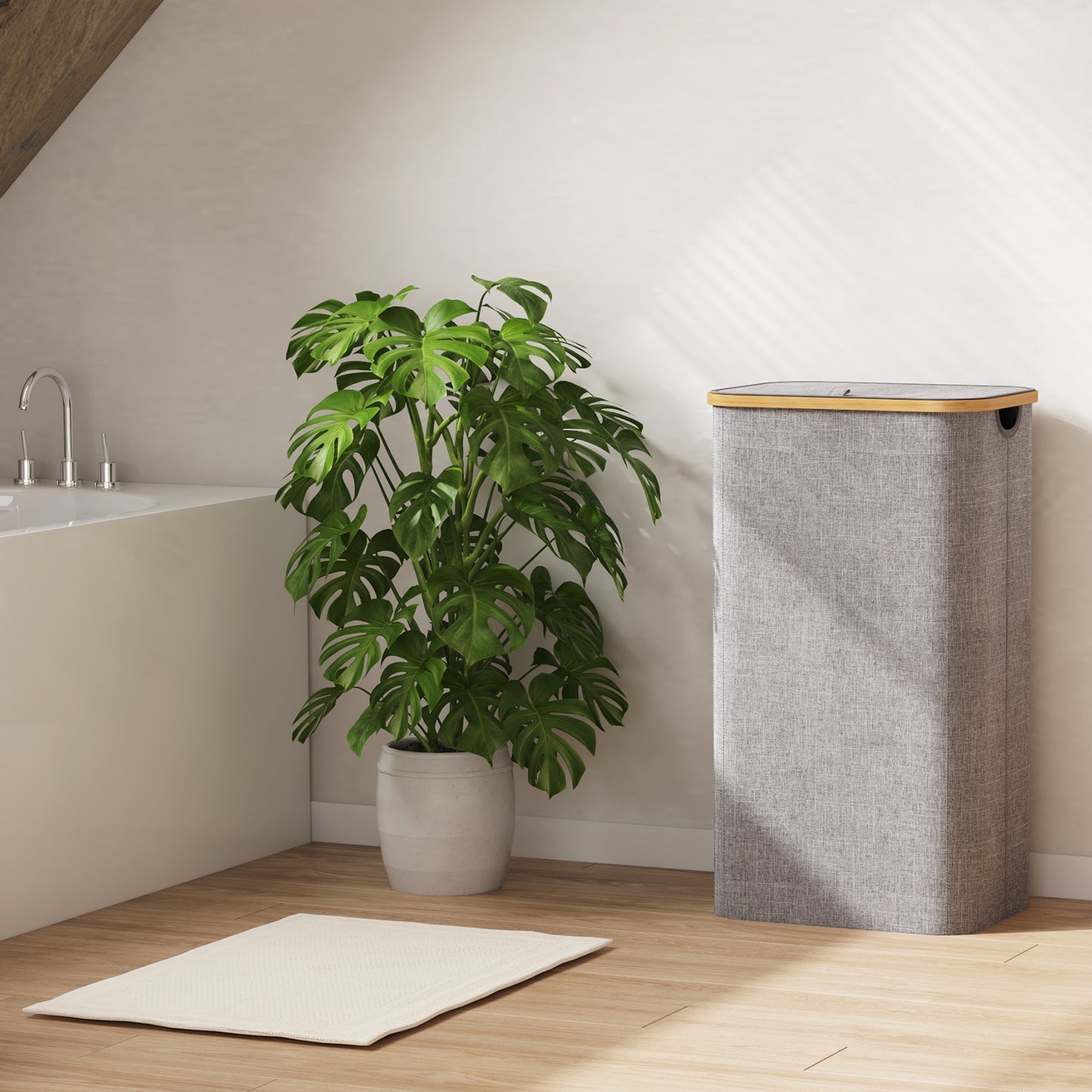 Large Foldable Laundry Hamper with Lid and Bamboo Handles – 100L Clothes Basket with Removable Bag, Odor-Blocking Lid, and Collapsible Design for Home Organization