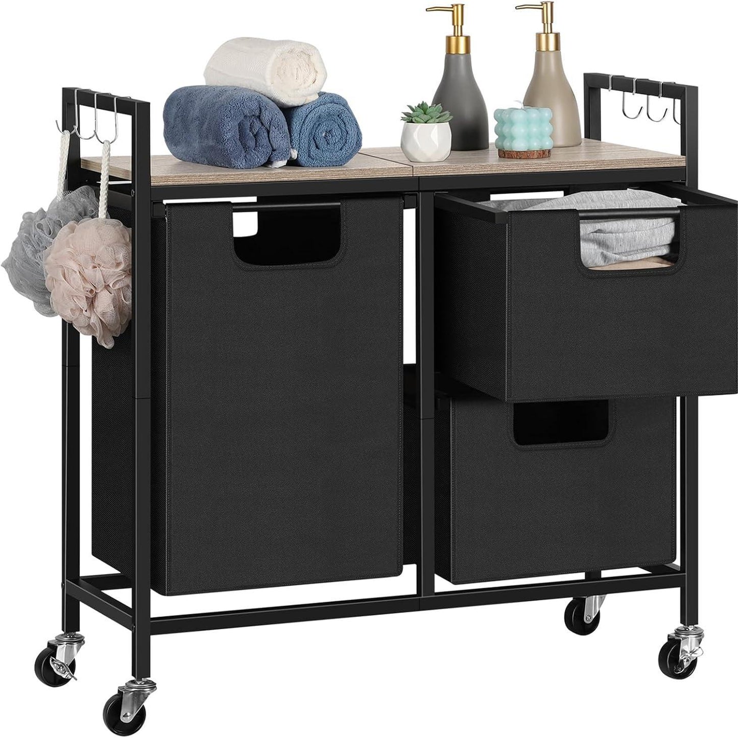 3-Compartment Rolling Laundry Sorter with Removable Bags and Top Shelf – Heavy-Duty Metal Frame, Space-Saving Hamper for Bathroom, Laundry Room, or Dorm