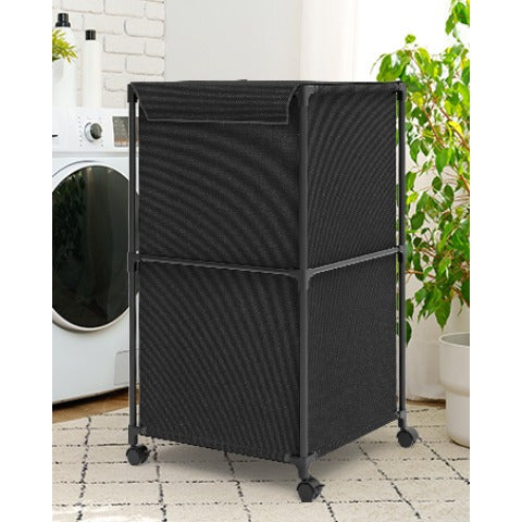 Ebeneze Rolling Laundry Hamper with Lid – Large Capacity Fabric Hamper with Wheels & Metal Frame for Bedroom, Bathroom & Laundry Room
