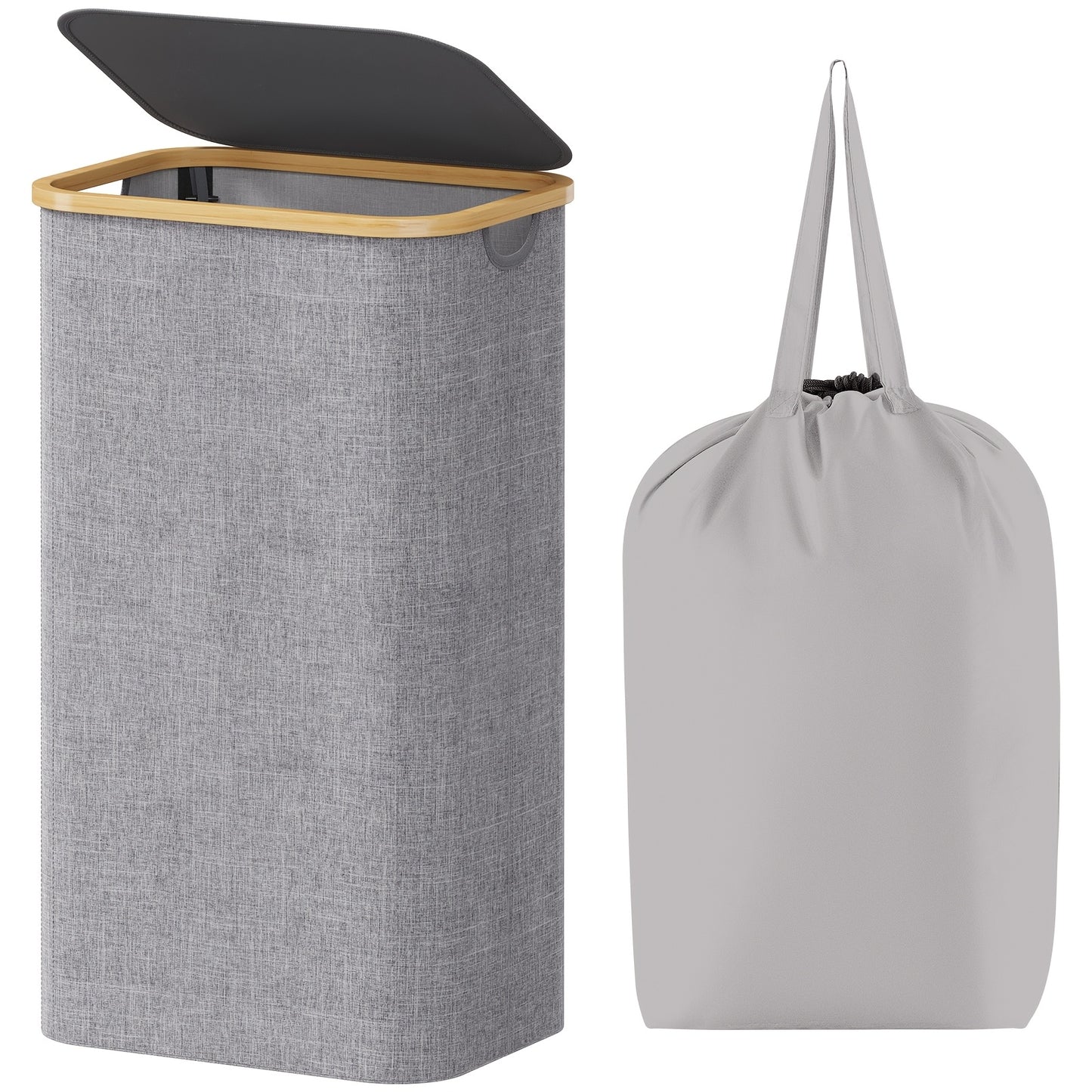 Large Foldable Laundry Hamper with Lid and Bamboo Handles – 100L Clothes Basket with Removable Bag, Odor-Blocking Lid, and Collapsible Design for Home Organization