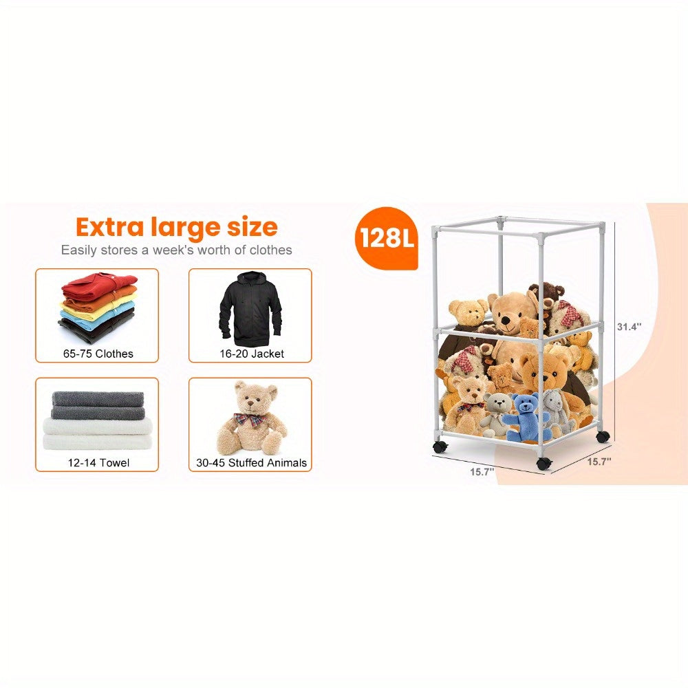 Ebeneze Rolling Laundry Hamper with Lid – Large Capacity Fabric Hamper with Wheels & Metal Frame for Bedroom, Bathroom & Laundry Room