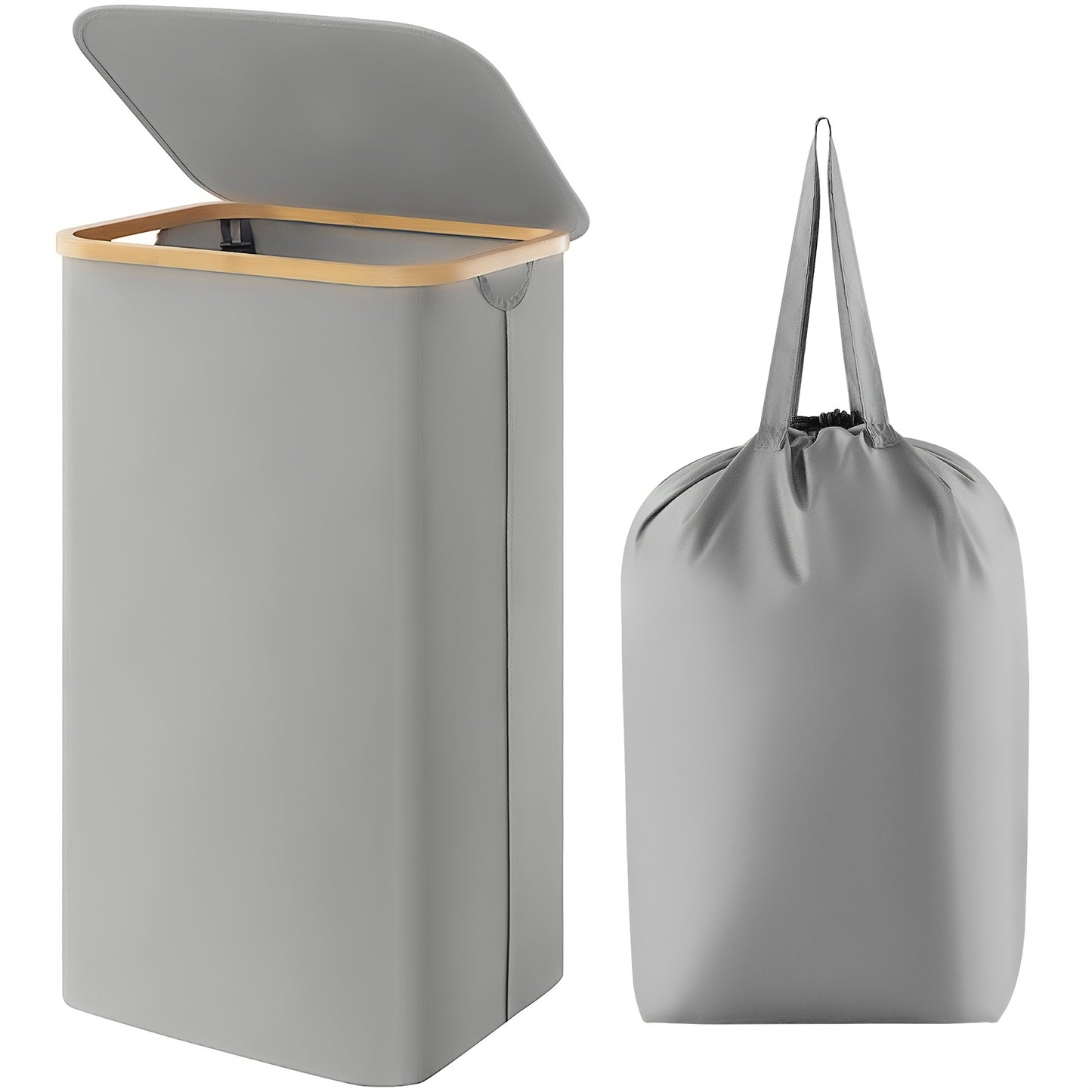 Large Foldable Laundry Hamper with Lid and Bamboo Handles – 100L Clothes Basket with Removable Bag, Odor-Blocking Lid, and Collapsible Design for Home Organization