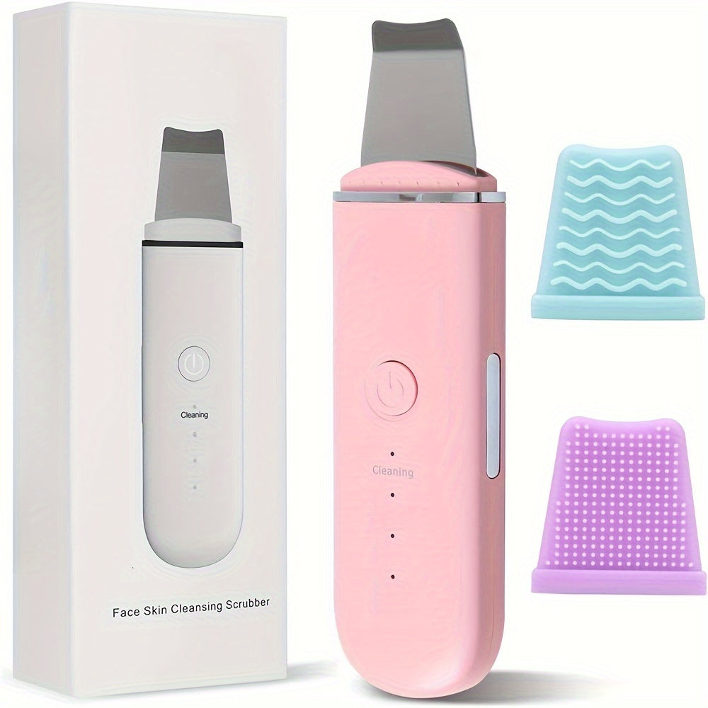 Ultrasonic Skin Scrubber – 4-Mode Facial Cleansing Tool with Blackhead Remover, Exfoliator & 2 Silicone Covers, USB Rechargeable