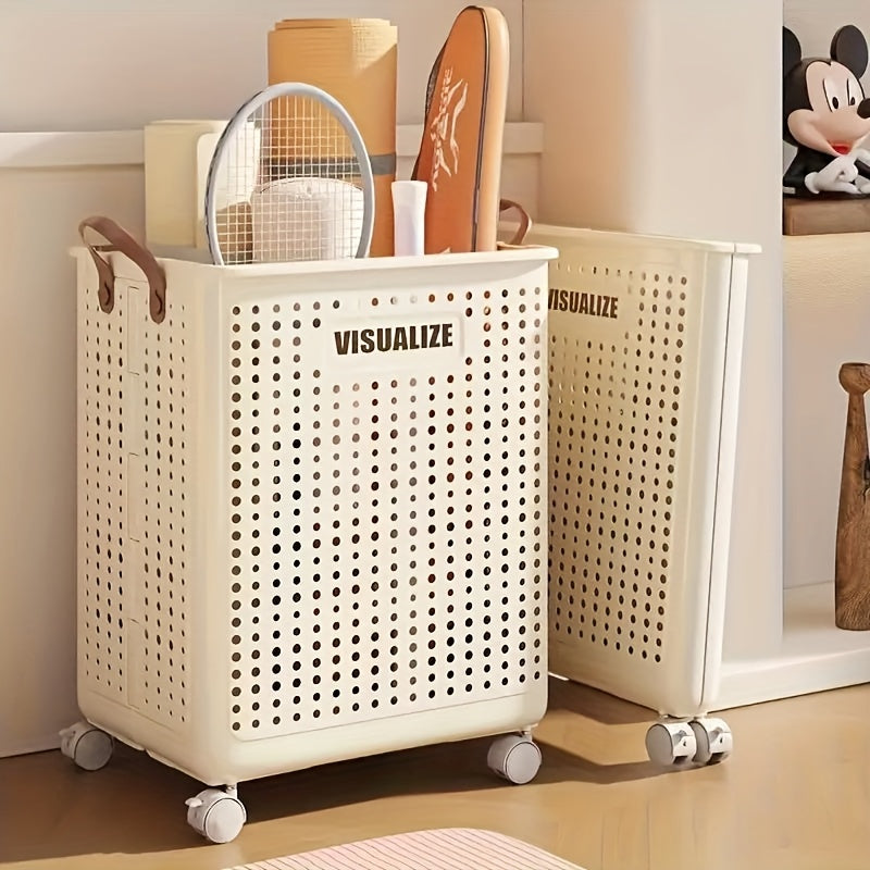 Large Rolling Laundry Cart with Lid – Multi-Use Plastic Storage Bin with Handles for Clothes, Baby Supplies & Accessories