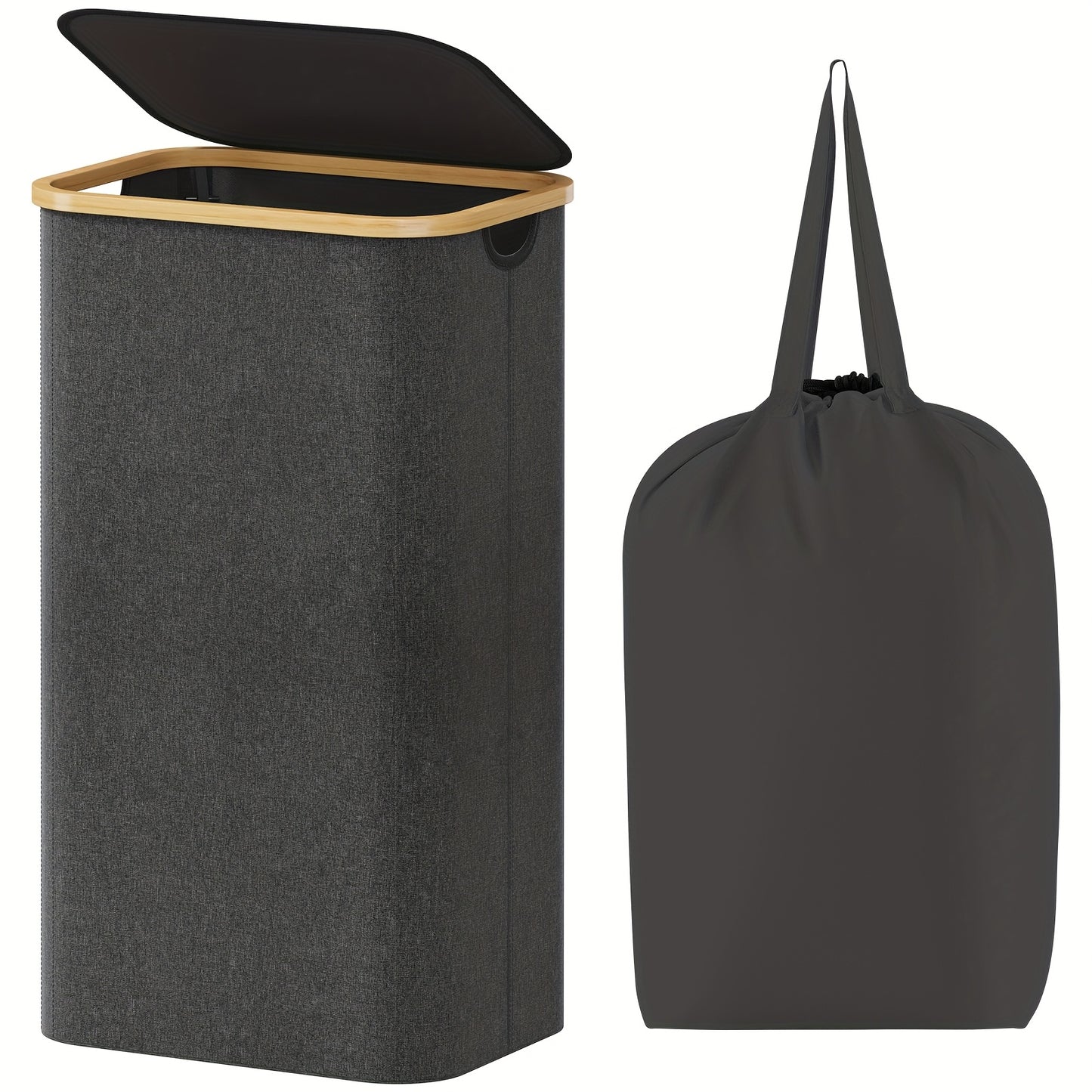 Large Foldable Laundry Hamper with Lid and Bamboo Handles – 100L Clothes Basket with Removable Bag, Odor-Blocking Lid, and Collapsible Design for Home Organization