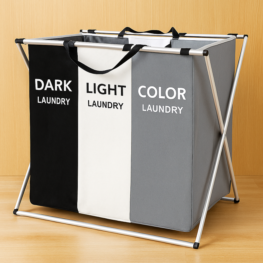 Collapsible 3-Section Laundry Hamper with Handles – Large Capacity, Foldable, Durable & Eco-Friendly Laundry Sorter for Home, Dorm & College