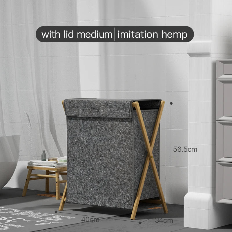 Foldable Bamboo Laundry Hamper with Lid – Dirty Clothes Organizer with Handles for Home, Hotel & Storage Use