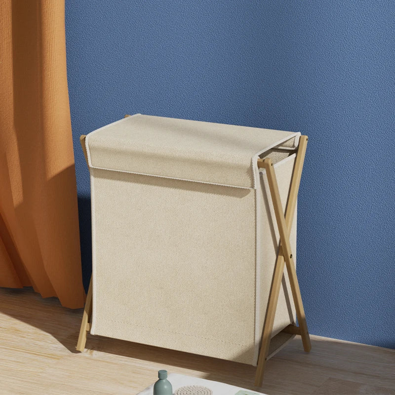 Foldable Bamboo Laundry Hamper with Lid – Dirty Clothes Organizer with Handles for Home, Hotel & Storage Use