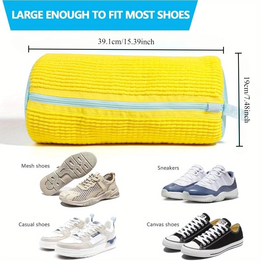 Durable Shoe Laundry Bag – Washable Mesh Bag for Sneakers & Casual Shoes, Yellow with Blue Zipper