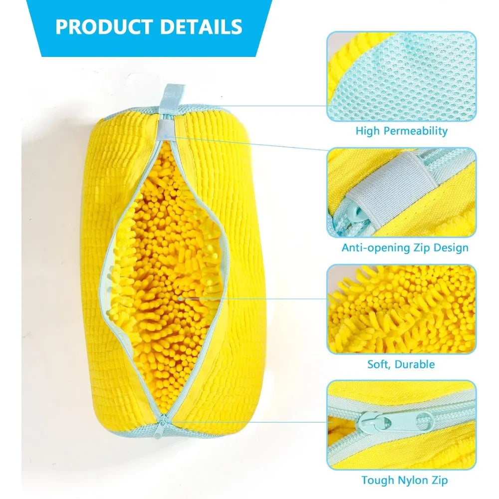 Durable Shoe Laundry Bag – Washable Mesh Bag for Sneakers & Casual Shoes, Yellow with Blue Zipper