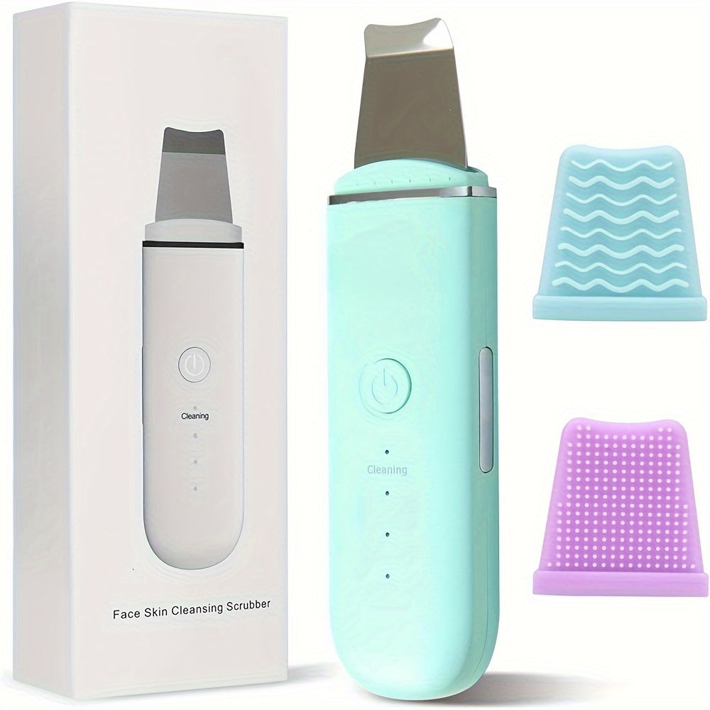 Ultrasonic Skin Scrubber – 4-Mode Facial Cleansing Tool with Blackhead Remover, Exfoliator & 2 Silicone Covers, USB Rechargeable