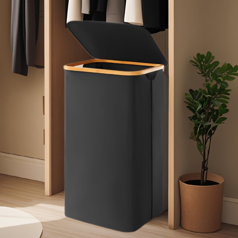 Large Foldable Laundry Hamper with Lid and Bamboo Handles – 100L Clothes Basket with Removable Bag, Odor-Blocking Lid, and Collapsible Design for Home Organization