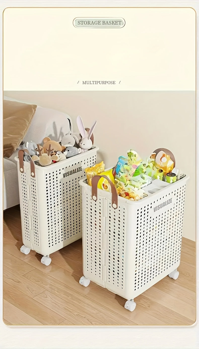 Large Rolling Laundry Cart with Lid – Multi-Use Plastic Storage Bin with Handles for Clothes, Baby Supplies & Accessories