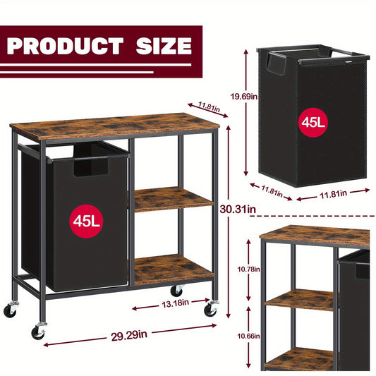 Laundry Basket with Wheels and Shelves – 45L Pull-Out Hamper with Storage Rack for Laundry Room, Bathroom & Bedroom
