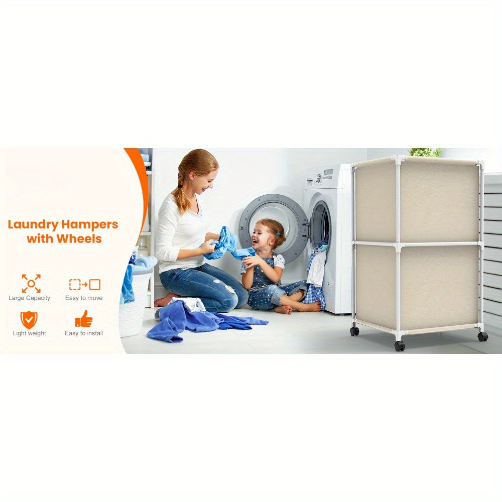 Ebeneze Rolling Laundry Hamper with Lid – Large Capacity Fabric Hamper with Wheels & Metal Frame for Bedroom, Bathroom & Laundry Room