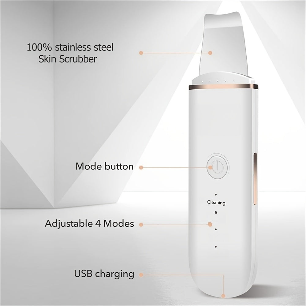 Ultrasonic Skin Scrubber – 4-Mode Facial Cleansing Tool with Blackhead Remover, Exfoliator & 2 Silicone Covers, USB Rechargeable