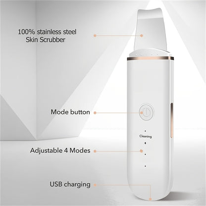 Ultrasonic Skin Scrubber – 4-Mode Facial Cleansing Tool with Blackhead Remover, Exfoliator & 2 Silicone Covers, USB Rechargeable