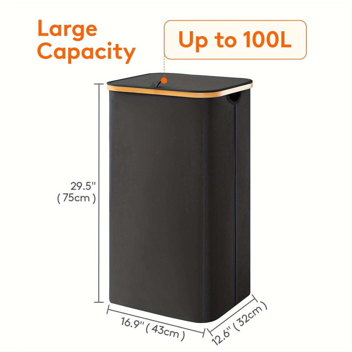 Large Foldable Laundry Hamper with Lid and Bamboo Handles – 100L Clothes Basket with Removable Bag, Odor-Blocking Lid, and Collapsible Design for Home Organization