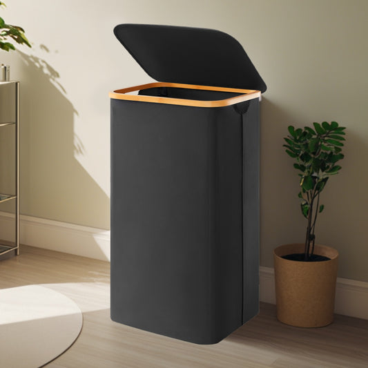 Large Foldable Laundry Hamper with Lid and Bamboo Handles – 100L Clothes Basket with Removable Bag, Odor-Blocking Lid, and Collapsible Design for Home Organization