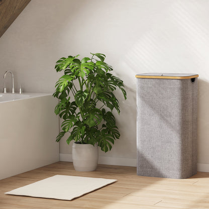 Large Foldable Laundry Hamper with Lid and Bamboo Handles – 100L Clothes Basket with Removable Bag, Odor-Blocking Lid, and Collapsible Design for Home Organization