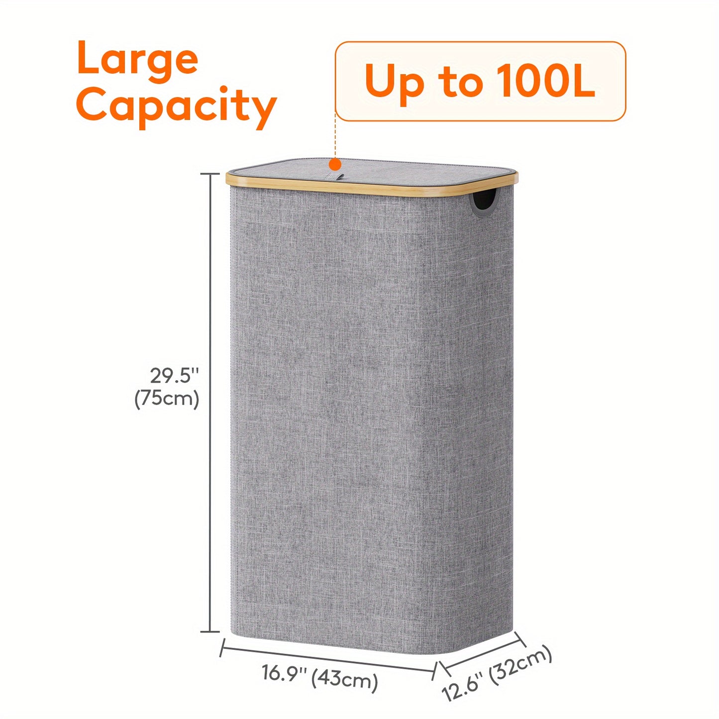 Large Foldable Laundry Hamper with Lid and Bamboo Handles – 100L Clothes Basket with Removable Bag, Odor-Blocking Lid, and Collapsible Design for Home Organization