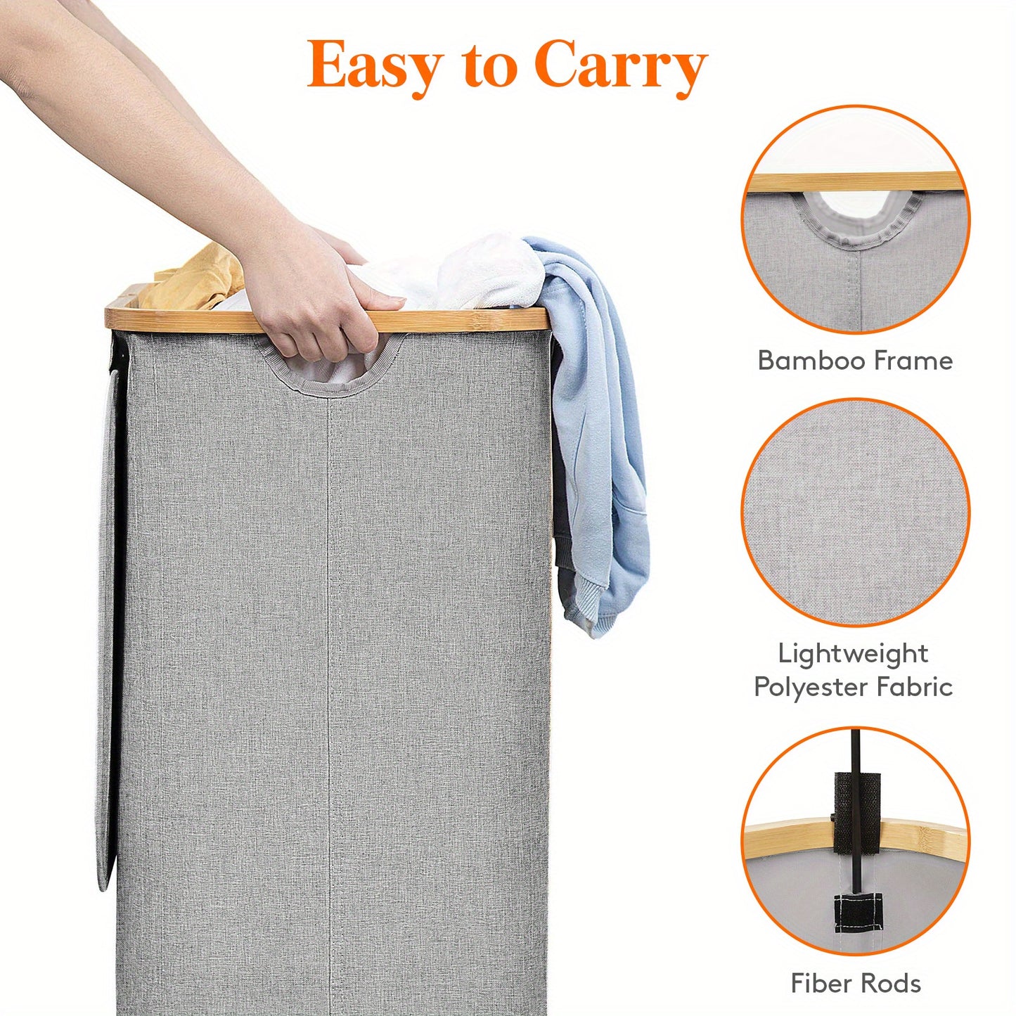 Large Foldable Laundry Hamper with Lid and Bamboo Handles – 100L Clothes Basket with Removable Bag, Odor-Blocking Lid, and Collapsible Design for Home Organization