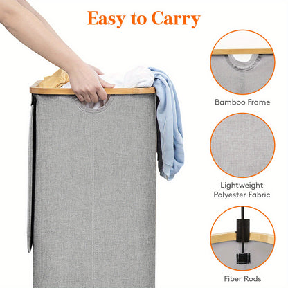 Large Foldable Laundry Hamper with Lid and Bamboo Handles – 100L Clothes Basket with Removable Bag, Odor-Blocking Lid, and Collapsible Design for Home Organization