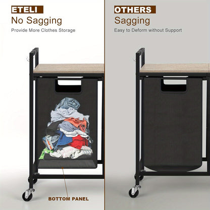 3-Compartment Rolling Laundry Sorter with Removable Bags and Top Shelf – Heavy-Duty Metal Frame, Space-Saving Hamper for Bathroom, Laundry Room, or Dorm