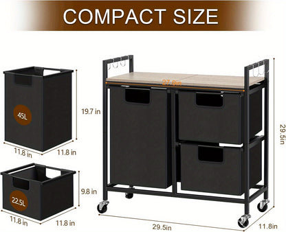 3-Compartment Rolling Laundry Sorter with Removable Bags and Top Shelf – Heavy-Duty Metal Frame, Space-Saving Hamper for Bathroom, Laundry Room, or Dorm