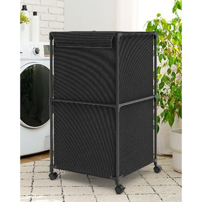 Ebeneze Rolling Laundry Hamper with Lid – Large Capacity Fabric Hamper with Wheels & Metal Frame for Bedroom, Bathroom & Laundry Room