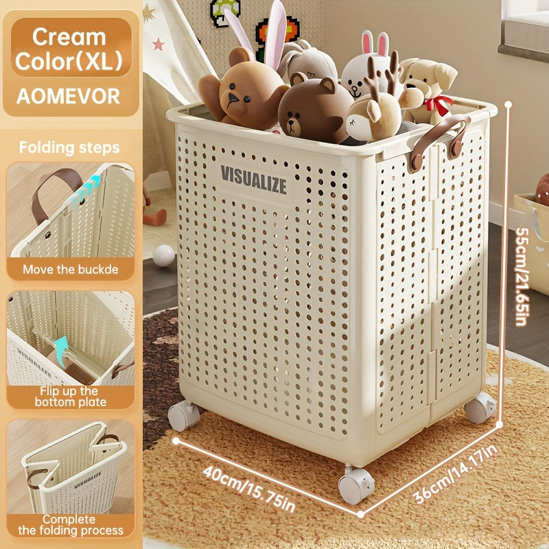 Large Rolling Laundry Cart with Lid – Multi-Use Plastic Storage Bin with Handles for Clothes, Baby Supplies & Accessories