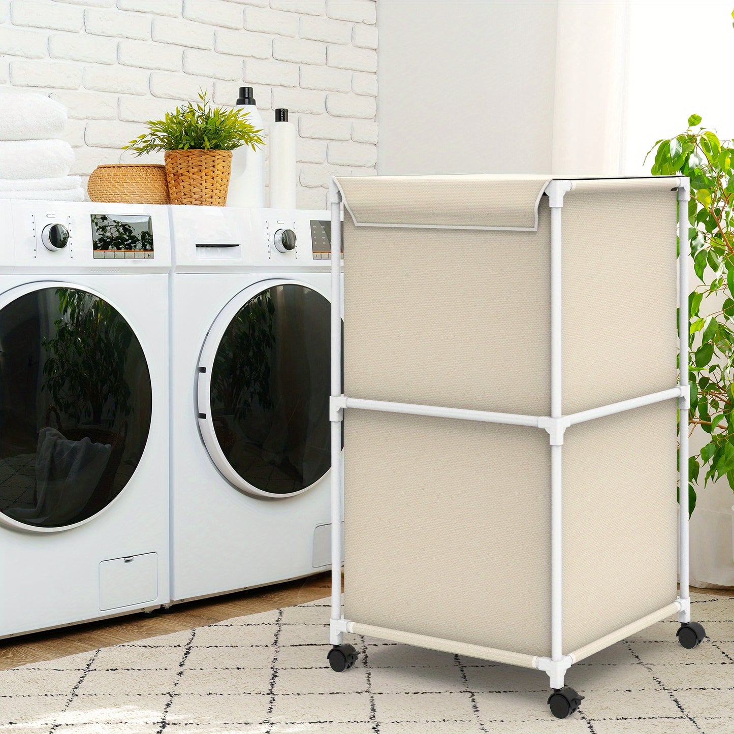 Ebeneze Rolling Laundry Hamper with Lid – Large Capacity Fabric Hamper with Wheels & Metal Frame for Bedroom, Bathroom & Laundry Room