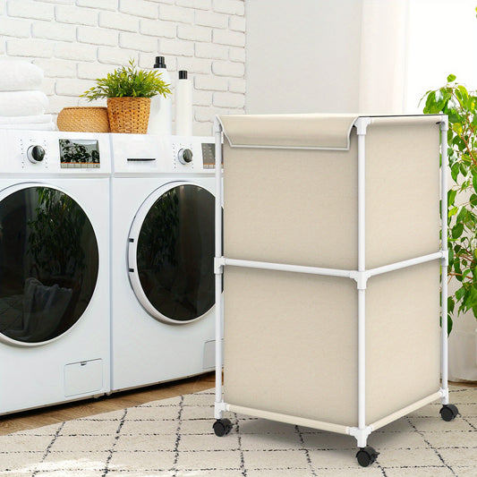 Ebeneze Rolling Laundry Hamper with Lid – Large Capacity Fabric Hamper with Wheels & Metal Frame for Bedroom, Bathroom & Laundry Room