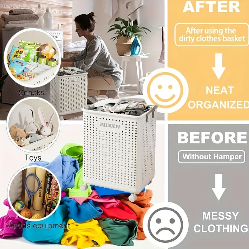 Large Rolling Laundry Cart with Lid – Multi-Use Plastic Storage Bin with Handles for Clothes, Baby Supplies & Accessories