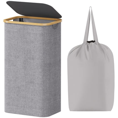 Large Foldable Laundry Hamper with Lid and Bamboo Handles – 100L Clothes Basket with Removable Bag, Odor-Blocking Lid, and Collapsible Design for Home Organization