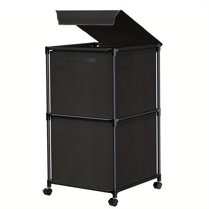 Ebeneze Rolling Laundry Hamper with Lid – Large Capacity Fabric Hamper with Wheels & Metal Frame for Bedroom, Bathroom & Laundry Room