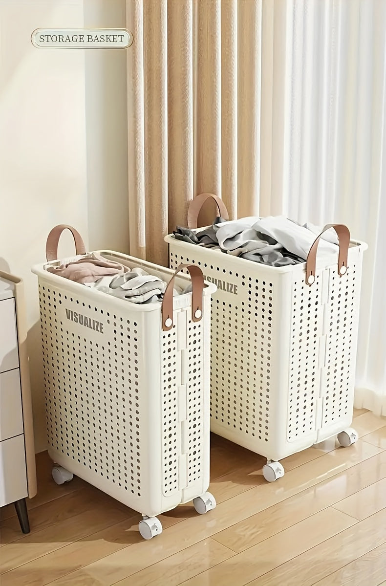 Large Rolling Laundry Cart with Lid – Multi-Use Plastic Storage Bin with Handles for Clothes, Baby Supplies & Accessories
