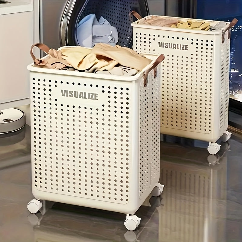 Large Rolling Laundry Cart with Lid – Multi-Use Plastic Storage Bin with Handles for Clothes, Baby Supplies & Accessories