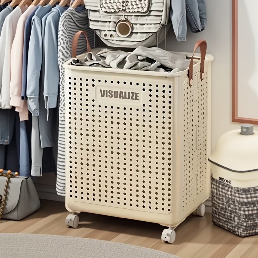 Large Rolling Laundry Cart with Lid – Multi-Use Plastic Storage Bin with Handles for Clothes, Baby Supplies & Accessories