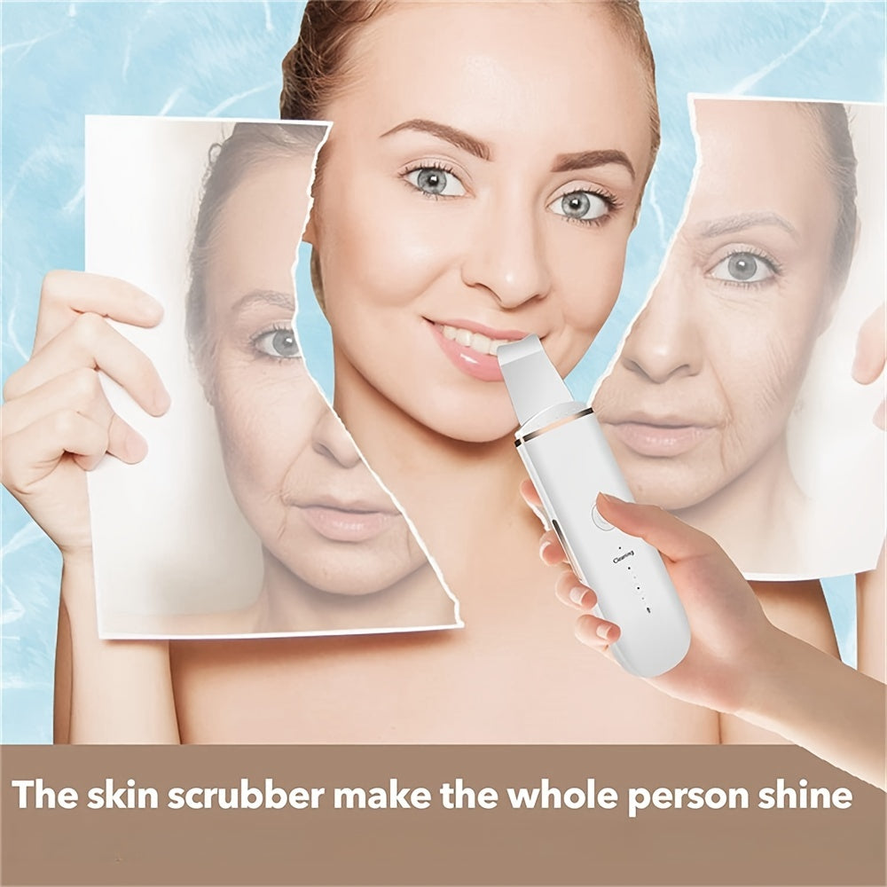 Ultrasonic Skin Scrubber – 4-Mode Facial Cleansing Tool with Blackhead Remover, Exfoliator & 2 Silicone Covers, USB Rechargeable