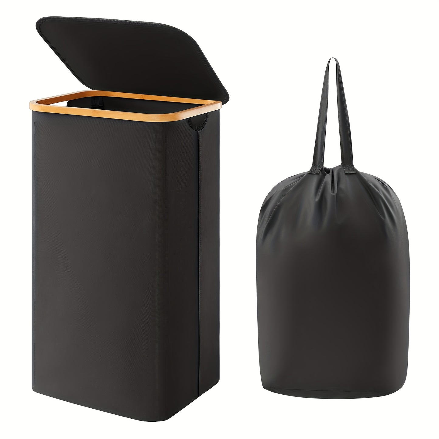 Large Foldable Laundry Hamper with Lid and Bamboo Handles – 100L Clothes Basket with Removable Bag, Odor-Blocking Lid, and Collapsible Design for Home Organization