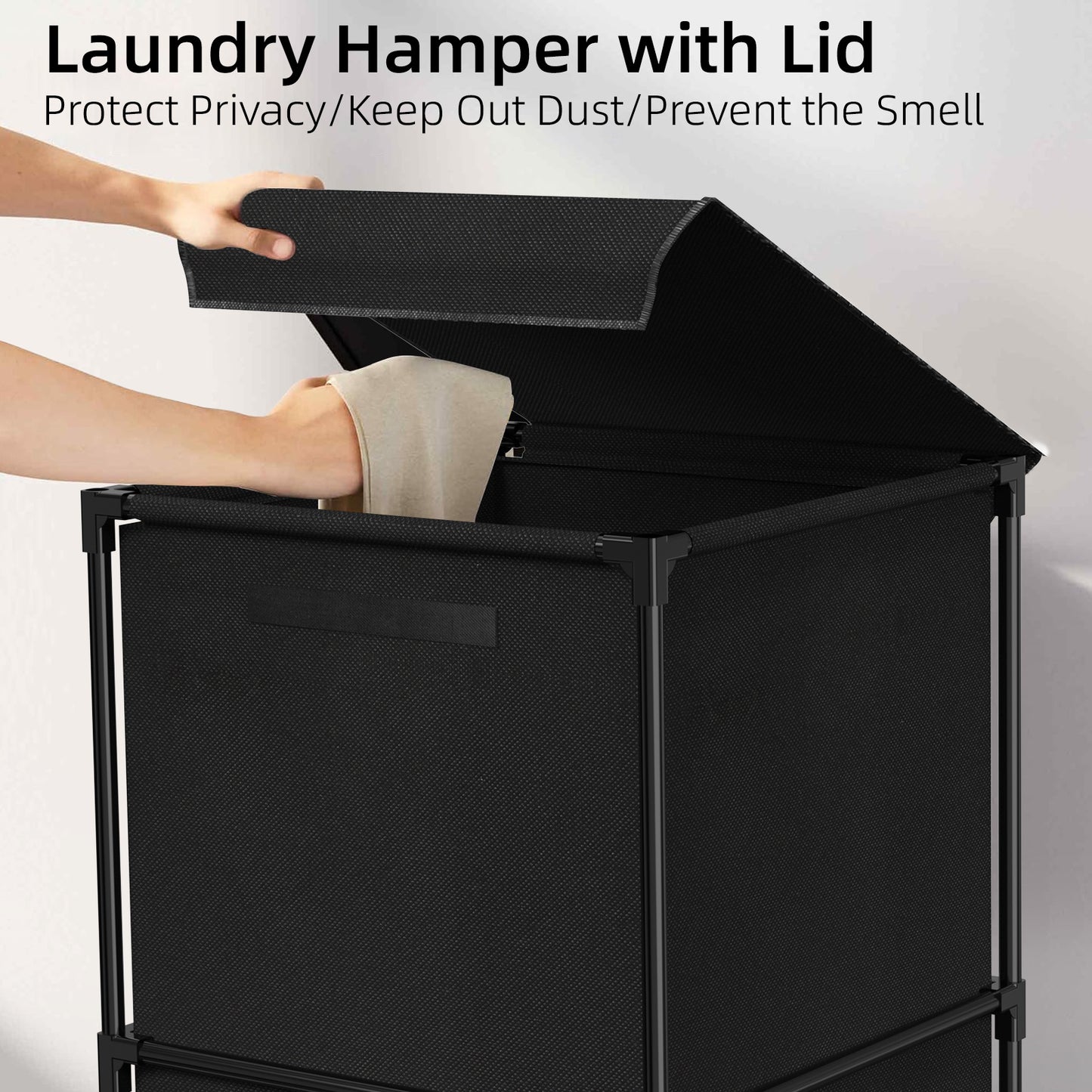 Ebeneze Rolling Laundry Hamper with Lid – Large Capacity Fabric Hamper with Wheels & Metal Frame for Bedroom, Bathroom & Laundry Room