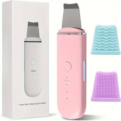 Ultrasonic Skin Scrubber – 4-Mode Facial Cleansing Tool with Blackhead Remover, Exfoliator & 2 Silicone Covers, USB Rechargeable