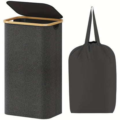 Large Foldable Laundry Hamper with Lid and Bamboo Handles – 100L Clothes Basket with Removable Bag, Odor-Blocking Lid, and Collapsible Design for Home Organization