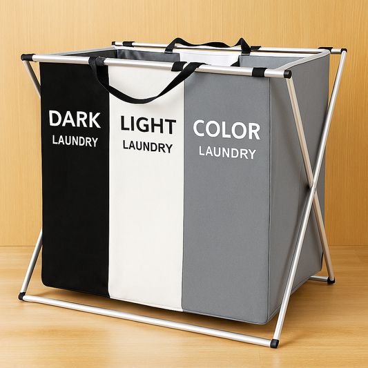 Collapsible 3-Section Laundry Hamper with Handles – Large Capacity, Foldable, Durable & Eco-Friendly Laundry Sorter for Home, Dorm & College