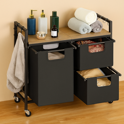 3-Compartment Rolling Laundry Sorter with Removable Bags and Top Shelf – Heavy-Duty Metal Frame, Space-Saving Hamper for Bathroom, Laundry Room, or Dorm
