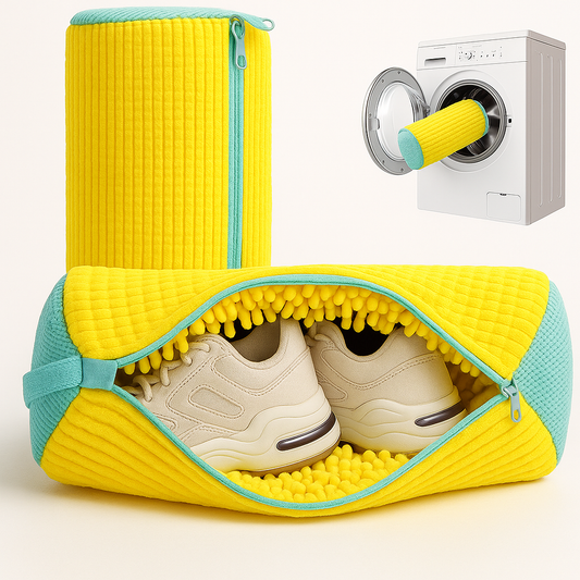 Durable Shoe Laundry Bag – Washable Mesh Bag for Sneakers & Casual Shoes, Yellow with Blue Zipper