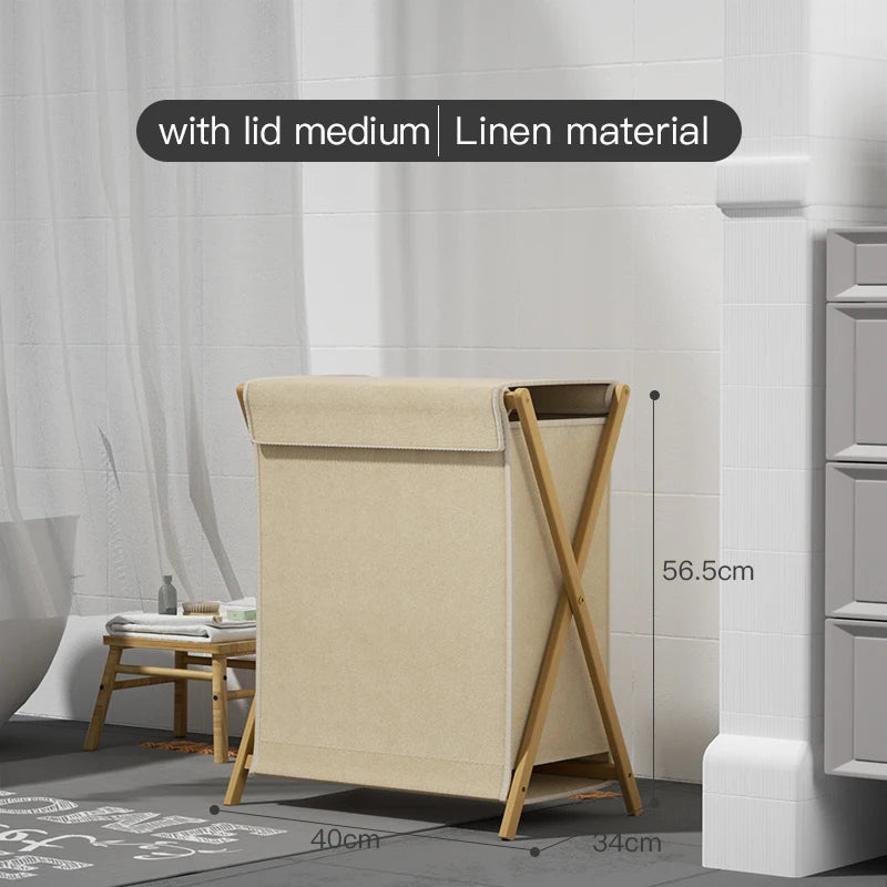Foldable Bamboo Laundry Hamper with Lid – Dirty Clothes Organizer with Handles for Home, Hotel & Storage Use