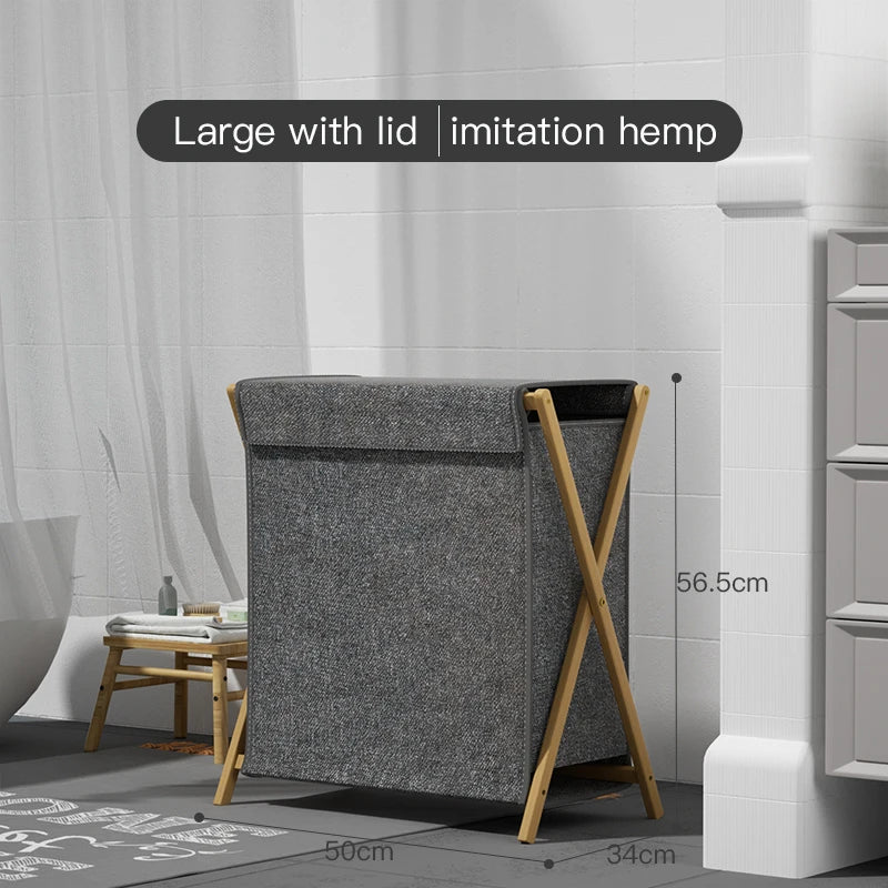 Foldable Bamboo Laundry Hamper with Lid – Dirty Clothes Organizer with Handles for Home, Hotel & Storage Use